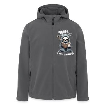 Sensenmann liest ein Buch mit Kaffee - Recycelte Männer Softshell-Jacke von Stanley/Stella - Schwarz - Vorne - AI Model Male 185 light (185cm)