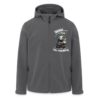 Sensenmann liest ein Buch mit Kaffee - Recycelte Männer Softshell-Jacke von Stanley/Stella - Schwarz - Vorne - AI Model Male 185 light (185cm)
