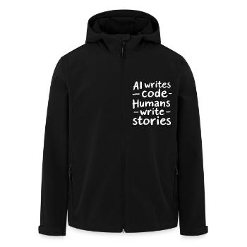 AI Writes Code - Humans Write Stories - Men’s Recycled Softshell Jacket by Stanley/Stella - black - Front - AI Model Male 185 light (185cm)