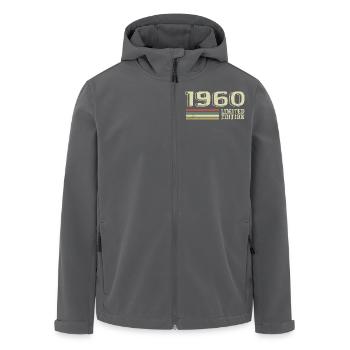 Born in 1960 Birthday 1960 Vintage 1960's - Men’s Recycled Softshell Jacket by Stanley/Stella - anthracite - Front - AI Model Male 185 light (185cm)