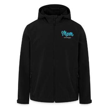 Mom and happy - Embroidery effect - Men’s Recycled Softshell Jacket by Stanley/Stella - black - Front - AI Model Male 185 light (185cm)
