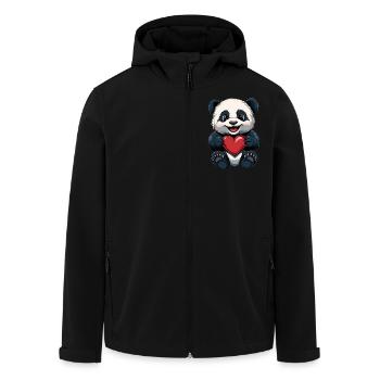Cute Panda with Heart - Love Design - Men’s Recycled Softshell Jacket by Stanley/Stella - black - Front - AI Model Male 185 light (185cm)