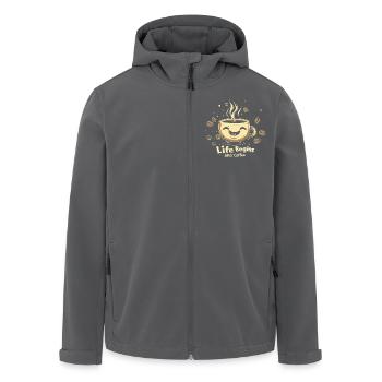 Life Begins After Coffee - Funny Coffee Mug - Men’s Recycled Softshell Jacket by Stanley/Stella - anthracite - Front - AI Model Male 185 light (185cm)