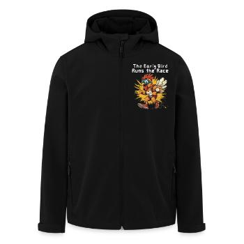 The Early Bird Runs the Race - Funny Rooster - Men’s Recycled Softshell Jacket by Stanley/Stella - black - Front - AI Model Male 185 light (185cm)