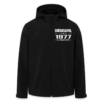 Né en 1977, Cadeau Anniversaire 1977 Original 1977 - Recycelte Männer Softshell-Jacke von Stanley/Stella - Schwarz - Vorne - AI Model Male 185 light (185cm)