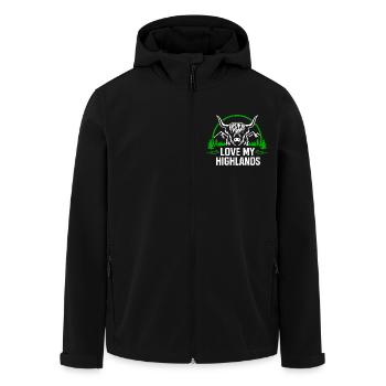 Love My Highlands - Highland Graphic and Saying - Men’s Recycled Softshell Jacket by Stanley/Stella - black - Front - AI Model Male 185 light (185cm)
