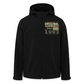 Cadeau Anniversaire Juin 1993, Gift June 1993 - Men’s Recycled Softshell Jacket by Stanley/Stella - black - Front - AI Model Male 185 light (185cm)