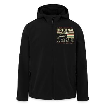 Cadeau Anniversaire Juin 1995, Gift June 1995 - Veste softshell homme en polyester recyclé Stanley/Stella - noir - Devant - AI Model Male 185 light (185cm)