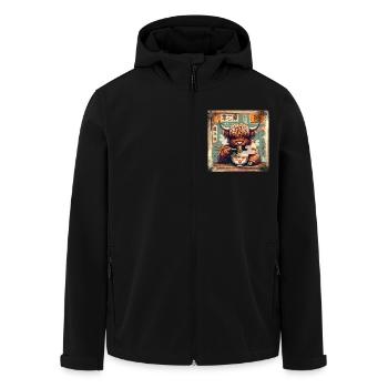 Ramen Highland Cow Grunge Poster Style - Recycelte Männer Softshell-Jacke von Stanley/Stella - Schwarz - Vorne - AI Model Male 185 light (185cm)