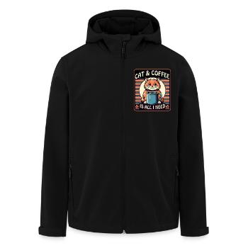 Katze und Kaffee ist alles was ich brauche - Recycelte Männer Softshell-Jacke von Stanley/Stella - Schwarz - Vorne - AI Model Male 185 light (185cm)