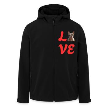 I Love French Bulldog , Dog Lover, Gift Dog Lover - Men’s Recycled Softshell Jacket by Stanley/Stella - black - Front - AI Model Male 185 light (185cm)