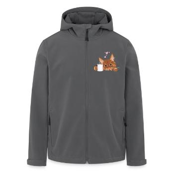 Peeking cute ginger cat with coffee mug - Men’s Recycled Softshell Jacket by Stanley/Stella - anthracite - Front - AI Model Male 185 light (185cm)