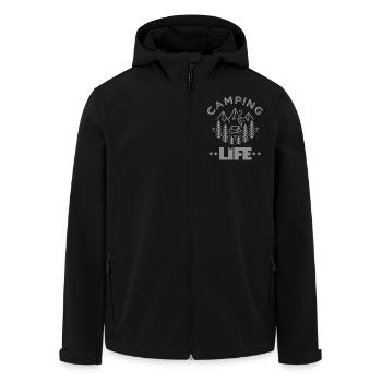 Leben auf dem Campingplatz - Recycelte Männer Softshell-Jacke von Stanley/Stella - Schwarz - Vorne - AI Model Male 185 light (185cm)