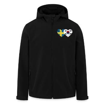 Schweden Südkorea Flagge Herz used - Recycelte Männer Softshell-Jacke von Stanley/Stella - Schwarz - Vorne - AI Model Male 185 light (185cm)
