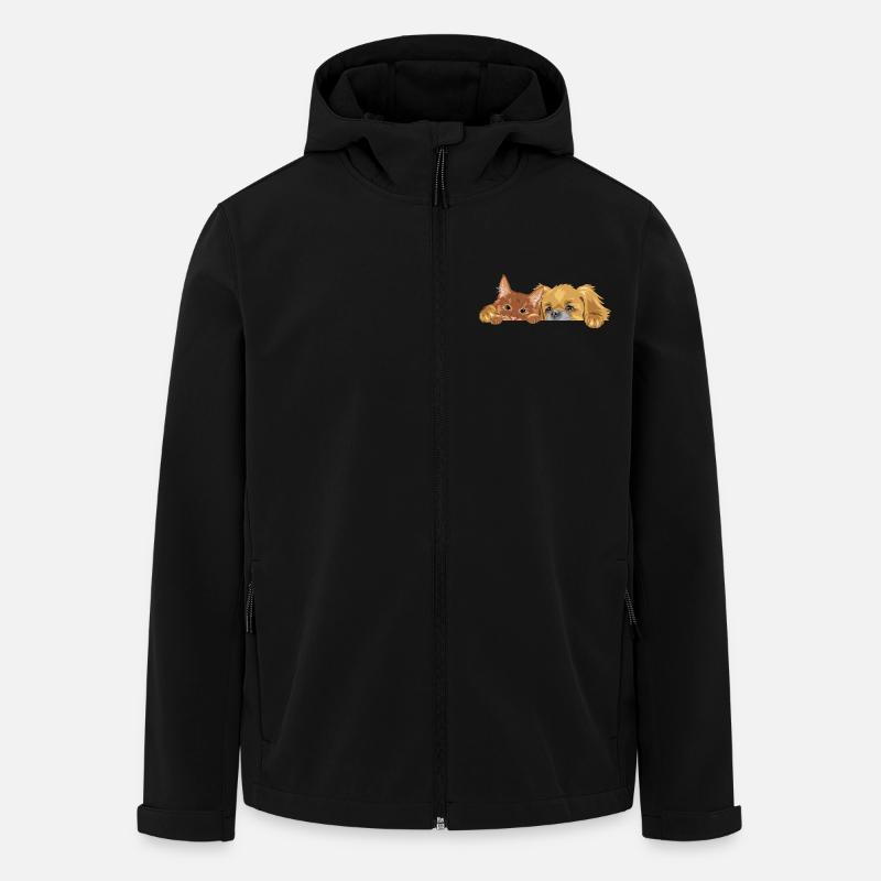 Chat roux et chien pékinois - Veste softshell homme en polyester recyclé Stanley/Stella - noir