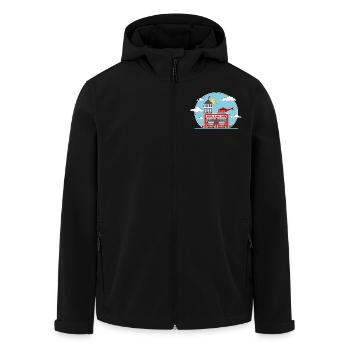 Caserne de pompiers avec hélicoptère et camion de pompiers - Veste softshell homme en polyester recyclé Stanley/Stella - noir - Devant - AI Model Male 185 light (185cm)
