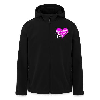 feminism was my first love - Men’s Recycled Softshell Jacket by Stanley/Stella - black - Front - AI Model Male 185 light (185cm)