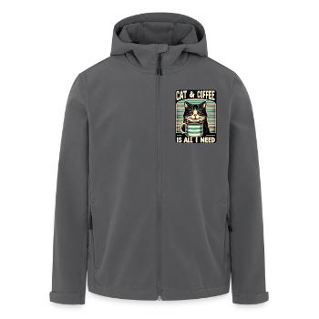 Katze und Kaffee ist alles was ich brauche - Recycelte Männer Softshell-Jacke von Stanley/Stella - Schwarz - Vorne - AI Model Male 185 light (185cm)