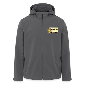 IMMER KNALLEN, NIE AUFHÖREN - POPCORN - Recycelte Männer Softshell-Jacke von Stanley/Stella - Schwarz - Vorne - AI Model Male 185 light (185cm)