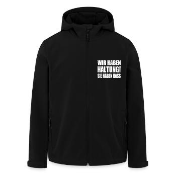 wir haben haltung sie haben hass - Recycelte Männer Softshell-Jacke von Stanley/Stella - Schwarz - Vorne - AI Model Male 185 light (185cm)