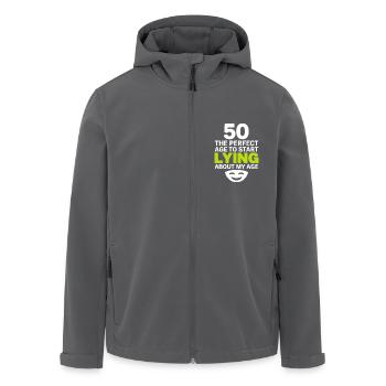 50 Perfect Age Start Lying About My Age - Men’s Recycled Softshell Jacket by Stanley/Stella - black - Front - AI Model Male 185 light (185cm)
