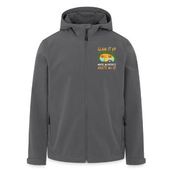 Campez avec nous Funny Camping Van RV Camper - Veste softshell homme en polyester recyclé Stanley/Stella - noir - Devant - AI Model Male 185 light (185cm)