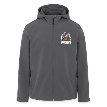 SPRUNG INS LEBEN, KRALLEN BEREIT - KATZE UND KÄNGURU - Recycelte Männer Softshell-Jacke von Stanley/Stella - Anthrazit - Vorne - AI Model Male 185 light (185cm)