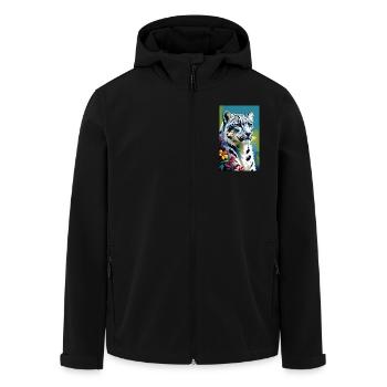 Schneeleopard | Leopard | Raubtier - Recycelte Männer Softshell-Jacke von Stanley/Stella - Schwarz - Vorne - AI Model Male 185 light (185cm)