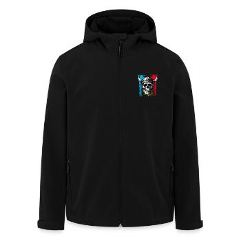Skull with helmet and horns on splashes of paint - Men’s Recycled Softshell Jacket by Stanley/Stella - black - Front - AI Model Male 185 light (185cm)