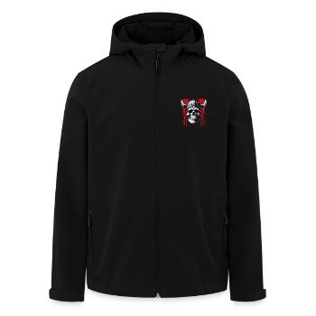 Skull with helmet and horns on splashes of paint - Men’s Recycled Softshell Jacket by Stanley/Stella - black - Front - AI Model Male 185 light (185cm)