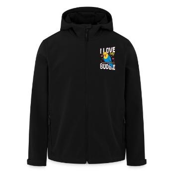 Budgie Care Talking Bird Budgie - Men’s Recycled Softshell Jacket by Stanley/Stella - black - Front - AI Model Male 185 light (185cm)