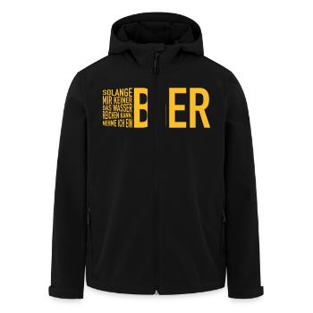 Wasser reichen. Bier - Recycelte Männer Softshell-Jacke von Stanley/Stella - Schwarz - Vorne - AI Model Male 185 light (185cm)
