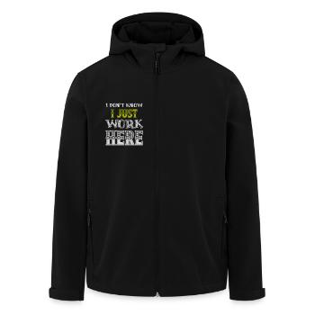 Je ne sais pas, je viens de travailler ici Citation humoristique drôle - Veste softshell homme en polyester recyclé Stanley/Stella - noir - Devant - AI Model Male 185 light (185cm)