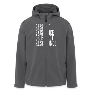 Respect Existence Or Expect Resistance - Men’s Recycled Softshell Jacket by Stanley/Stella - anthracite - Front - AI Model Male 185 light (185cm)