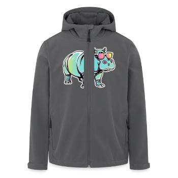 Lustiges Nilpferd mit Sonnenbrille für einen - Recycelte Männer Softshell-Jacke von Stanley/Stella - Schwarz - Vorne - AI Model Male 185 light (185cm)
