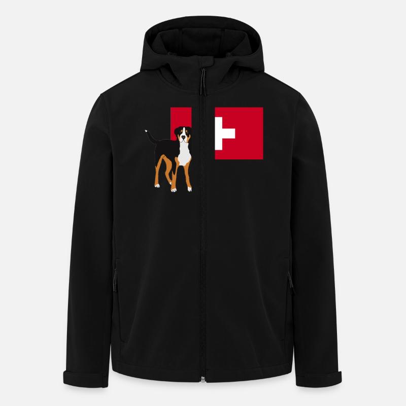 Großer Schweizer Sennenhund mit Fahne - Recycelte Männer Softshell-Jacke von Stanley/Stella - Schwarz