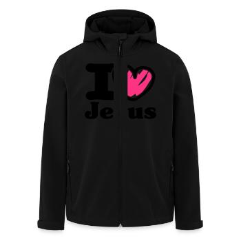 i Love Jesus_V1 - Men’s Recycled Softshell Jacket by Stanley/Stella - black - Front - AI Model Male 185 light (185cm)