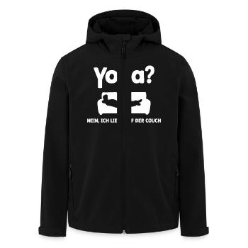 Yoga? Nein, ich liege auf der Couch - Recycelte Männer Softshell-Jacke von Stanley/Stella - Schwarz - Vorne - AI Model Male 185 light (185cm)