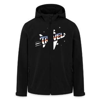 Avion de voyage - Pictogramme de vacances cool - Veste softshell homme en polyester recyclé Stanley/Stella - noir - Devant - AI Model Male 185 light (185cm)