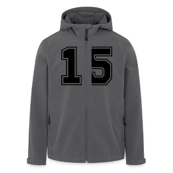funfzehn - Men’s Recycled Softshell Jacket by Stanley/Stella - black - Front - AI Model Male 185 light (185cm)
