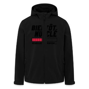 Bientôt musclé veuillez patienter,message,muscu - Veste softshell homme en polyester recyclé Stanley/Stella - noir - Devant - AI Model Male 185 light (185cm)