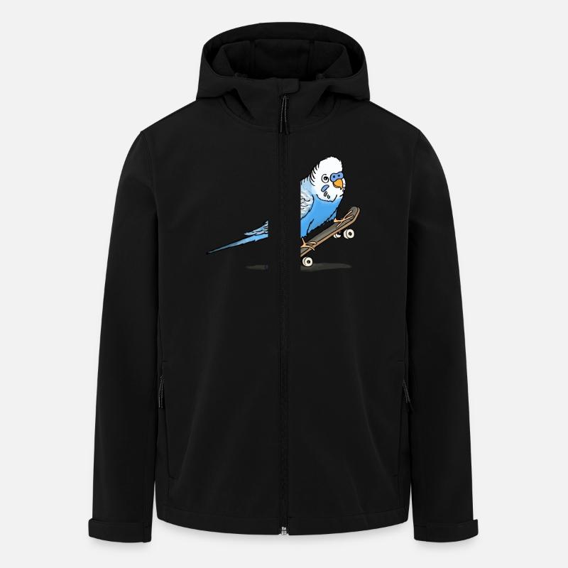 Blauer Wellensittich auf Fingerboard - Recycelte Männer Softshell-Jacke von Stanley/Stella - Schwarz