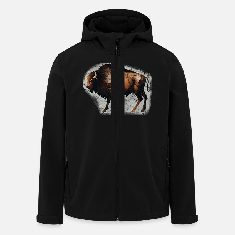Bison Buffalo Bison Cave Painting - Men’s Recycled Softshell Jacket by Stanley/Stella - black