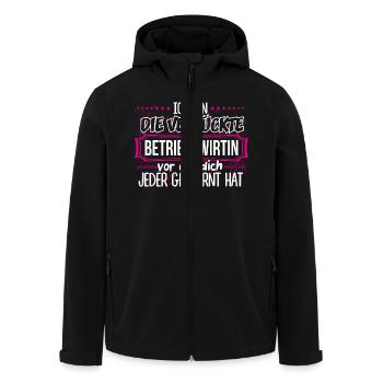 BETRIEBSWIRTIN - Verrückt - Recycelte Männer Softshell-Jacke von Stanley/Stella - Schwarz - Vorne - AI Model Male 185 light (185cm)