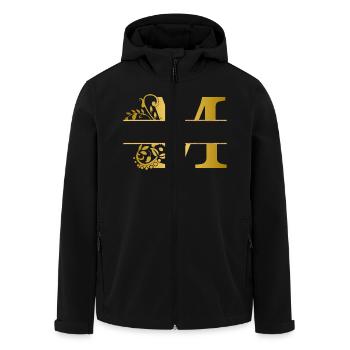 Letter m personalised gold floral - gift idea - Men’s Recycled Softshell Jacket by Stanley/Stella - black - Front - AI Model Male 185 light (185cm)