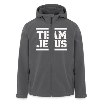 Jesus Team - Men’s Recycled Softshell Jacket by Stanley/Stella - anthracite - Front - AI Model Male 185 light (185cm)