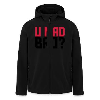 Cool U Mad Bro Text Design - Men’s Recycled Softshell Jacket by Stanley/Stella - black - Front - AI Model Male 185 light (185cm)