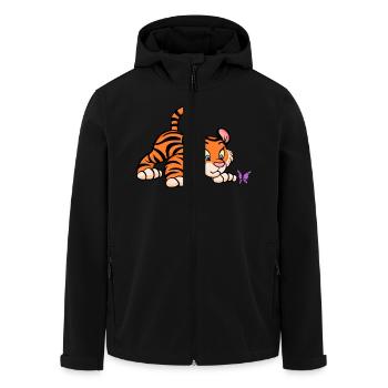 Baby-Tiger mit Schmetterling - Recycelte Männer Softshell-Jacke von Stanley/Stella - Schwarz - Vorne - AI Model Male 185 light (185cm)