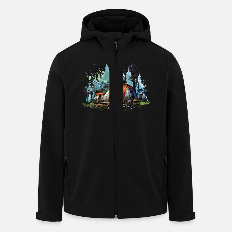 Ambiance camping. Une aventure rétro. - Veste softshell homme en polyester recyclé Stanley/Stella - noir