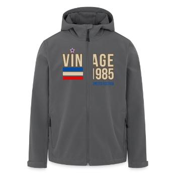 Vintage 1985 limited edition - Men’s Recycled Softshell Jacket by Stanley/Stella - black - Front - AI Model Male 185 light (185cm)